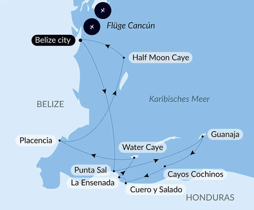 Reiseroute Le Champlain von PONANT - Mittelamerika Naturschutzgebiete und Karibik Routenkarte 