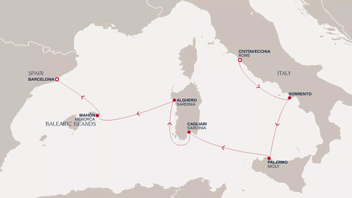 EXPLORA II Mittelmeerraumreise Routenkarte - Explora Journeys
