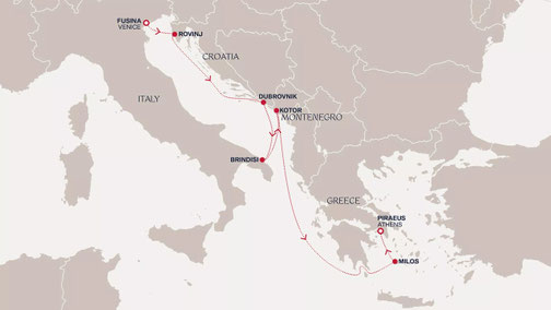 Reiseroute mit EXPLORA II von Fusina nach Piräus