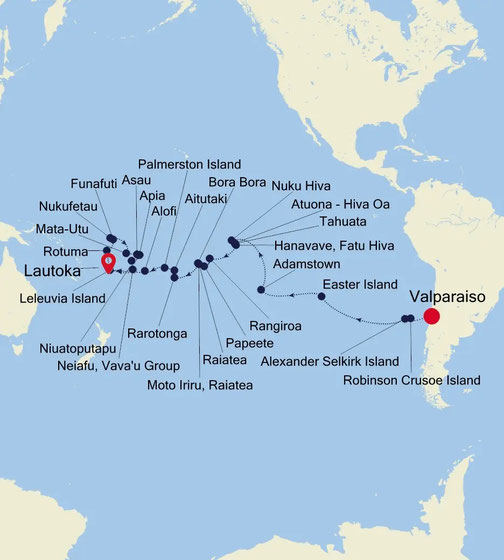Routenplan der Silver Cloud - die Osterinseln, die Marquesas-Inseln, Tahiti und Bora Bora erkunden