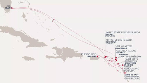 Routenplan der EXPLORA I von Explora Journeys - Extended Journey von Miami nach Miami
