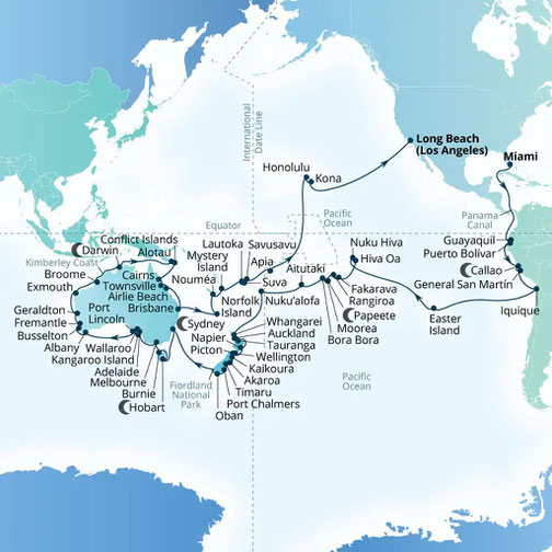 Route der Seabourn Quest - Etappenreise 2027 Pazifik
