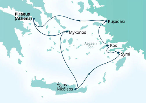 Routenkarte der Seabourn Quest von Athen nach Athen