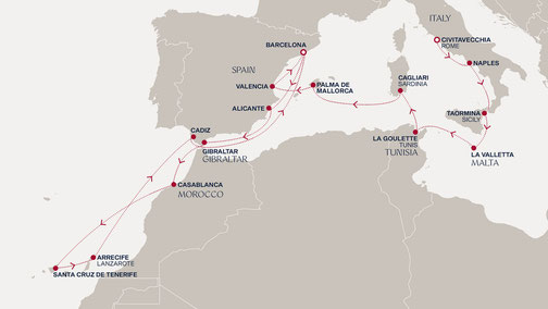 Explora II - Von Civitavecchia (Rom) nach Barcelona Routenkarte