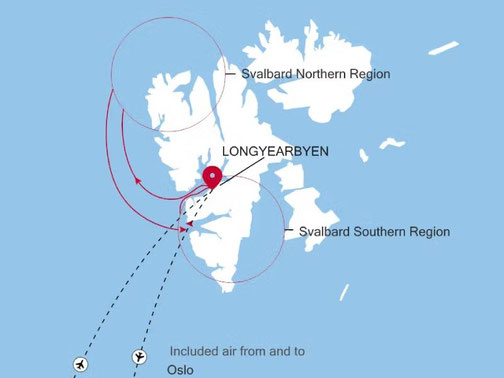 Routenkarte Silver Endeavour von Silversea von Longyearbyen nach Longyearbyen
