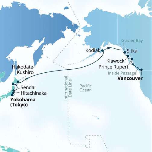 Route der Seabourn Sojourn - Etappenreise 2026 Pazifik und Glacier Bay