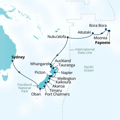 Route der Seabourn Quest - Etappenreise 2027 Südpazifische Inseln