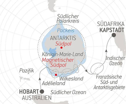 Le Commandant Charcot - Reiseroute Le Commandant Charcot - Halbumrundung Antarktis