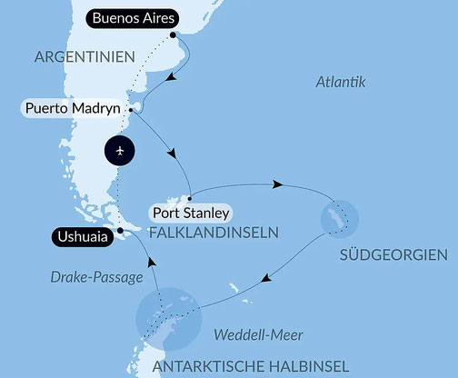 Le Boréal - Reiseroute Buenos Aires nach Ushuaia