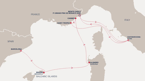 Explora I - Routenkarte von Barcelona nach Civitavecchia