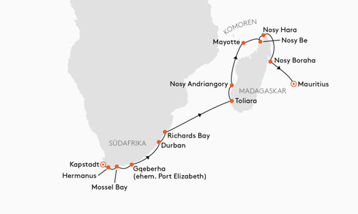 SPI2623 Reiseroute mit HANSEATIC spirit