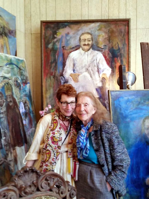 Phyllis in her art studio with Marla Faith 