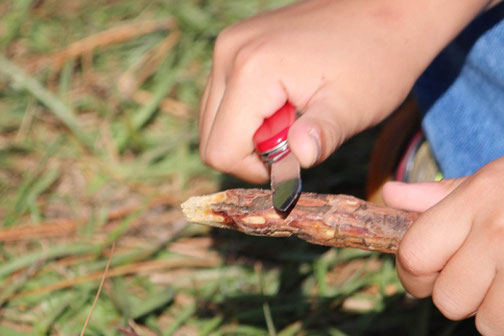 Teilnehmende schnitzen Holz – erlebnispädagogische Aktivität für Schulklassen, Jugendgruppen und Teamevents