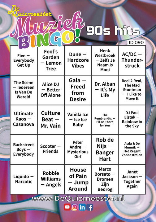 Muziekbingo jaren 90 90s hits 