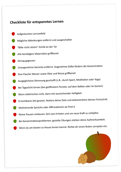 Checkliste für entspanntes Lernen