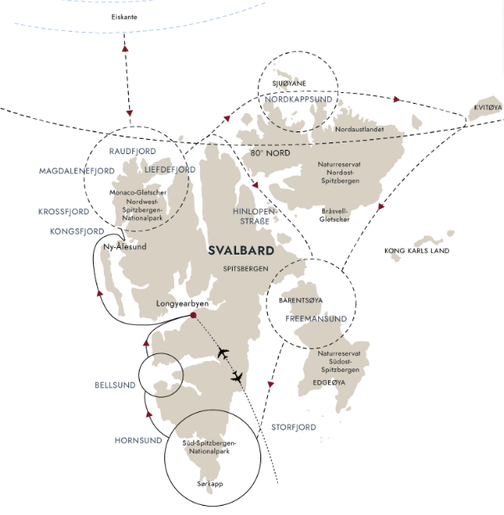 HX Reiseroute Spitzbergen Expeditions-Seereise