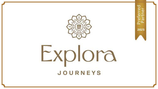 Explora Journeys Logo mit goldener Umrandung und dem Hinweis „Preferred Partner 2025“ von Emocean Cruises