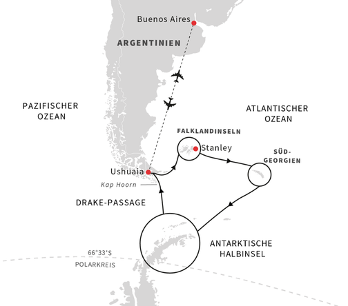 Routenkarte HX Hurtigruten Expeditions Antarktis
