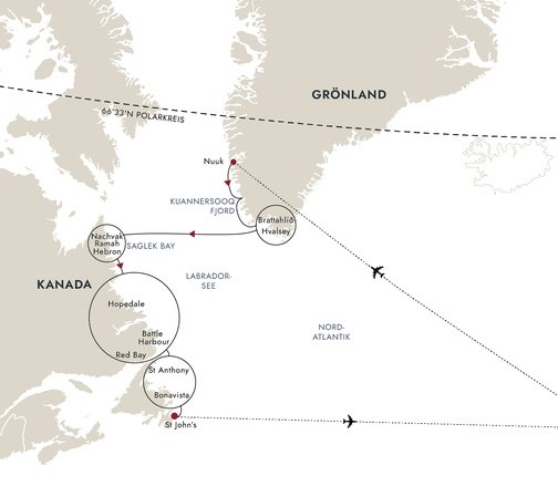 HX Expeditions Grönland-Expedition Routenkarte