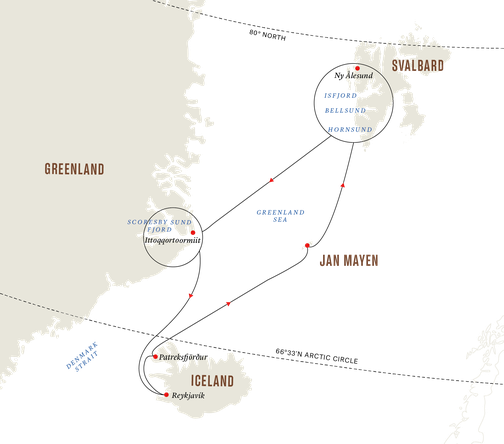 Reiseroute MS Maud - Hurtigruten Polarexpedition