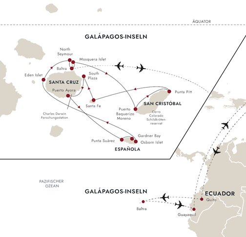 MS Santa Cruz - HX Galapagos-Inseln Routenkarte