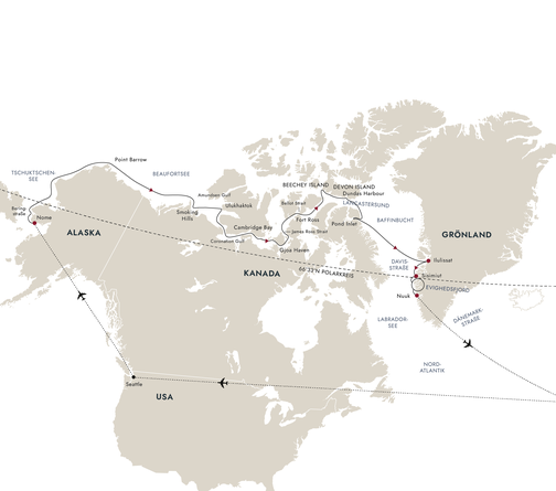 Routenplan HX Hurtigruten Expeditions Roald Amundsen Nordwestpassage 2025