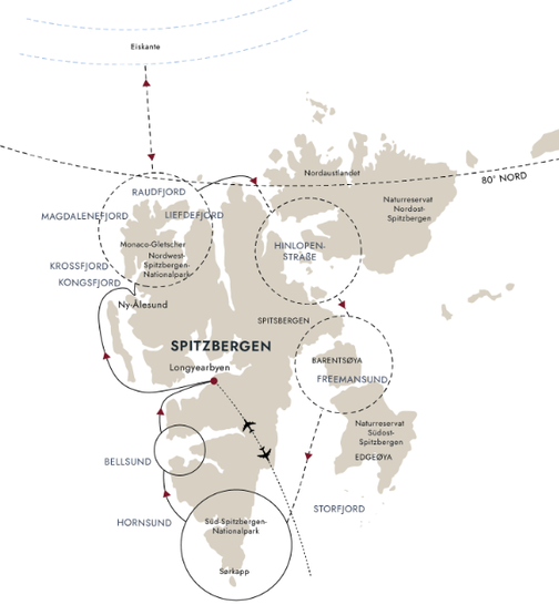 HX Expeditions Reiseroute Spitzbergen