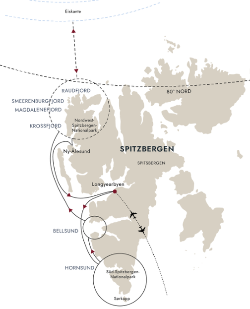 HX Expeditions Reiseroute Spitzbergen im Sommer