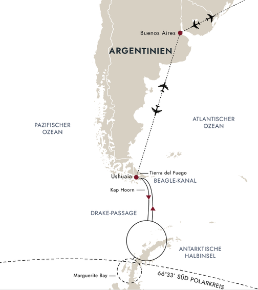 Reiseroute MS Roald - Amundsen Breitengrad 66 Jenseits der magischen Grenze