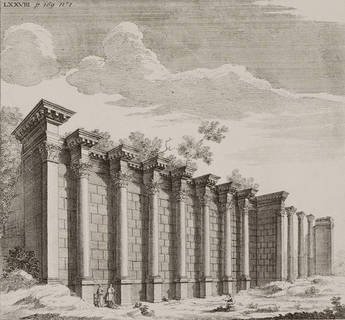 ꧁ Bibliothèque d’Hadrien, Athènes, gravure de Richard Pococke, 1745 ꧂