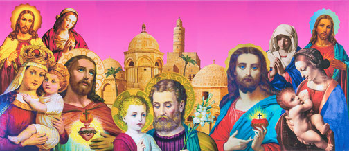 Verschiedene Darstellungen Christi und Mariä vereint in einer Collage.