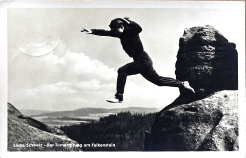 Turnersprung am Falkenstein, Ansichtskarte um 1955