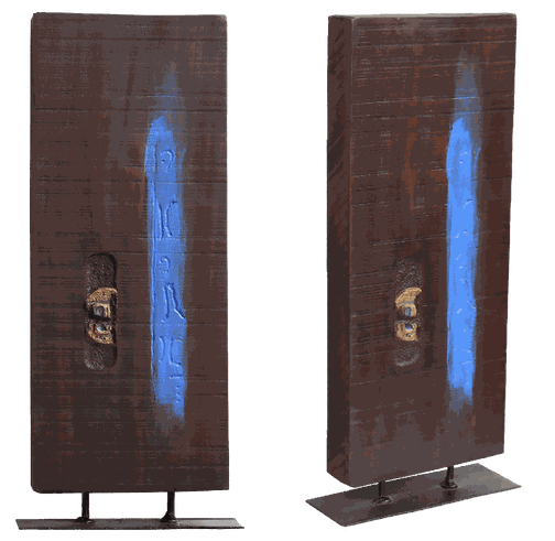 Blue Line Totem sculpture from the totem series by Matilde Cánepa González