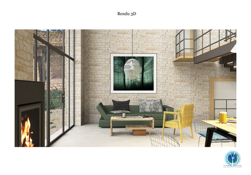 Proposition en 3D Agencement du volume, création d'un appartement complet, propositions de matériaux, couleurs, mobiliers et luminaires; Sazilly 37, Isabelle Mourcely, décoratrice UFDI, Coaching déco, conseil en décoration, conception Tours-Chinon