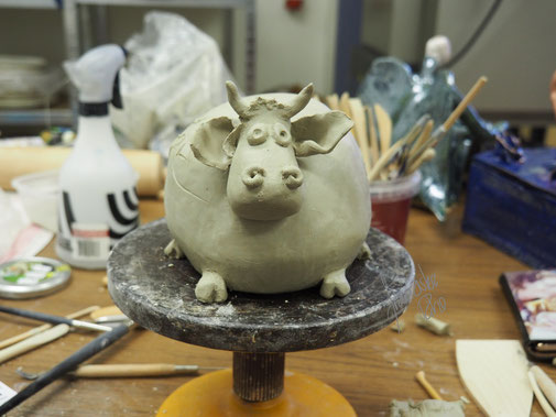 Keramik witzige Kuh aus Ton Geburtstagsgeschenk für ein Milchbauer