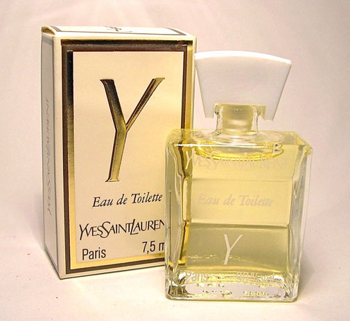 Y - EAU DE TOILETTE 7,5 ML - FACE DE LA MINIATURE NON  LISSE -  BOUCHON PLASTIQUE BLANC  