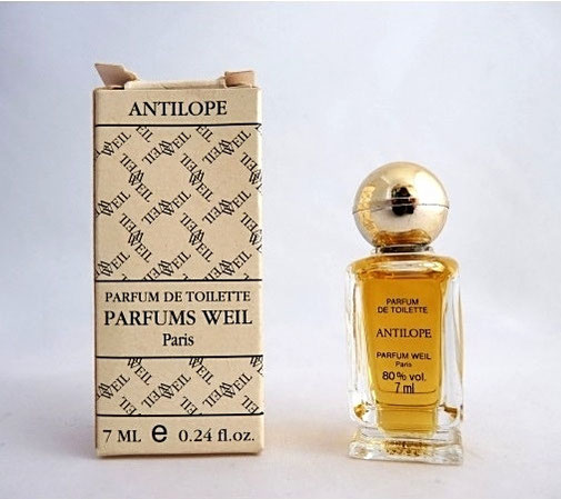 WEIL - ANTILOPE : PARFUM DE TOILETTE 7 ML, MINIATURE SUR PIED-DOUCHE AVEC BOUCHON BOULE DORE