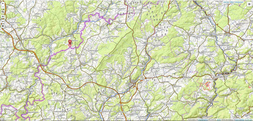 Karte der Ferienhaus Lage zwischen Ardennen und der Eifel