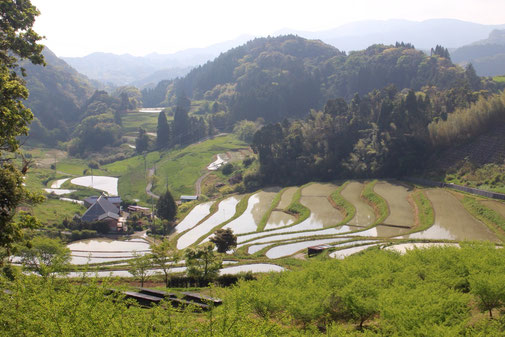 千葉県鋸南町大崩から見る、鴨川市法明の棚田