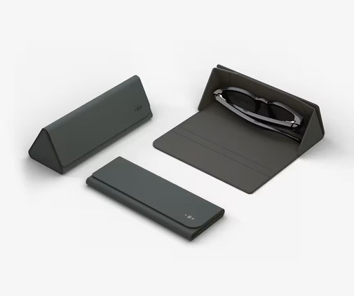 Die Brille und ein Renigungstuch kann in einem faltbaren Etui sicher aufbewahrt werden.