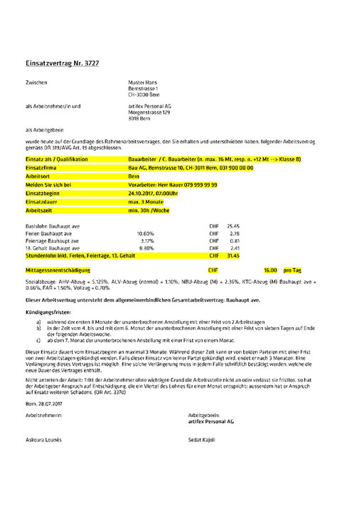 Vertrag Erstellen Im Soprop Artifex Personal Ag
