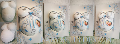 Gipsabdruck_Babybauch_Babybauchabdruck_Babybauch-Gipsbindenabdruck_Leinwand_Lampe_Oberflächenglättung_Veredelung_Gestaltung_Bemalung_Dekoration_Ornament_Schnörkel_rosa_blau_grün_Schleife_Perlen