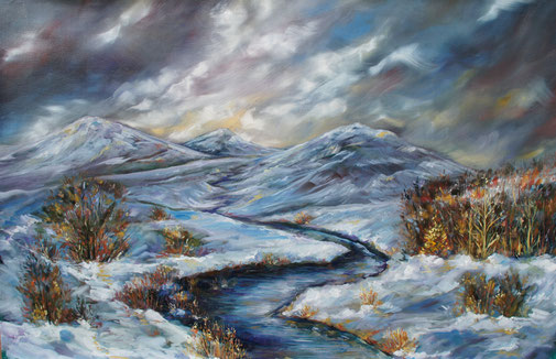 Scotland, abstract oil painting, Snowy mountains