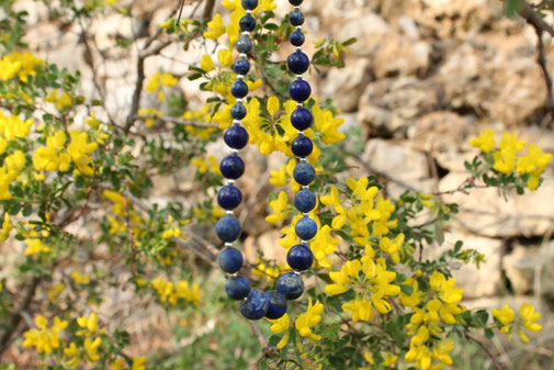 Lapis Lazuli collier boules pierres naturelles argent massif modèle unique