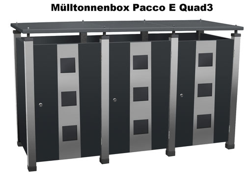 Der Mülltonnenschrank Pacco E Quad3 ist auch für vier oder fünf Mülltonnen lieferbar.