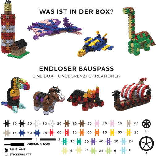 nano clics Creative Builders Box 1000 Teile – Inhalt mit 970 Bausteinen, Reifen, Achsen, Opening Tool und Bauanleitungen