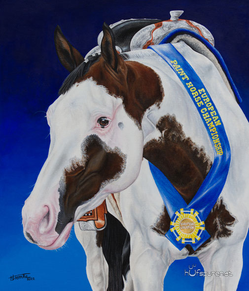 Hauptgewinn Individuelles Tiergemälde von European Paint Horse Championship Siegerin "Goodilicious" von Katrin Tengg aus Österreich