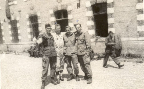 PFC Walter J. Jack Graham (right), Hq Company 1st Battalion, in front of the french barracks in Peira Cava.