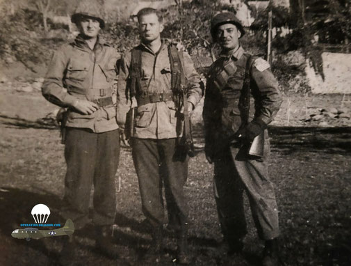 Septembre 1944, St Martin Vesubie, Jim CLARK, Tom FORAN et James COLETTI. HQ company , 551st BN