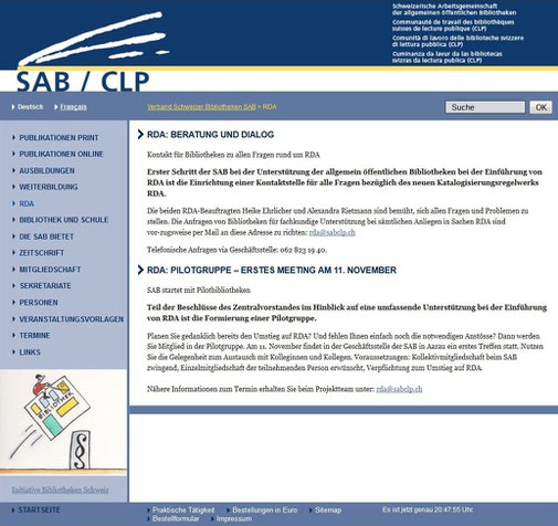 Informationen zu RDA auf der SAB-Homepage